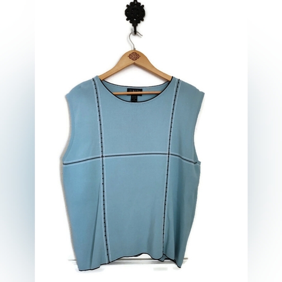 Vintage Finity Light Blue Sleeveless Knit Top Rhinestone Trim Size 2XL - Picture 3 of 3